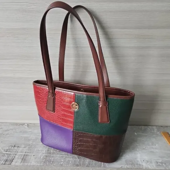 Giani Bernini Colorblocked Tote Multicolor Shoulder Bag Purse 3 Compartment - Picture 3 of 16